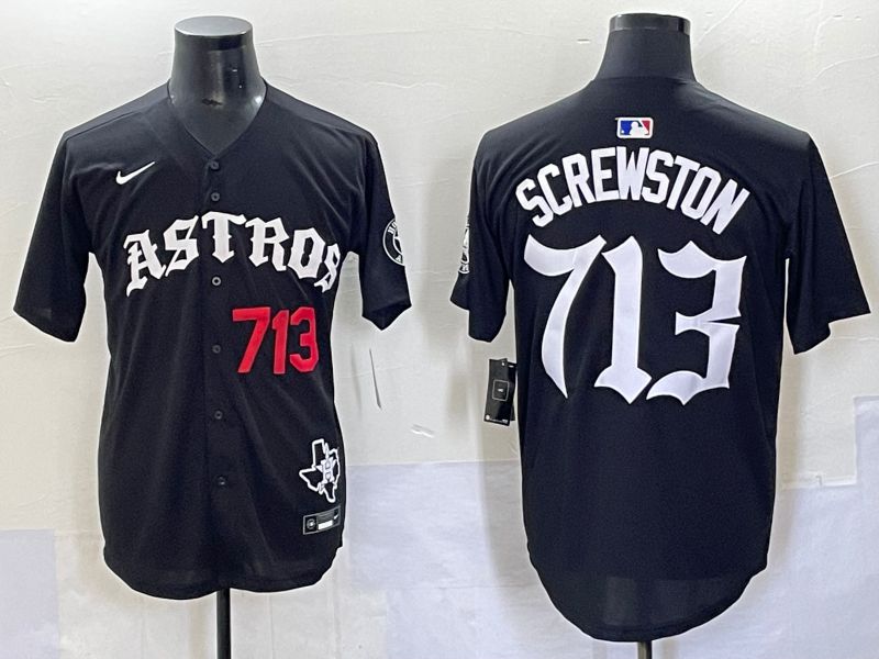 Men 2025 Houston Astros 713 Screwston Black Seven generations Joint Name Nike MLB Jersey style 4